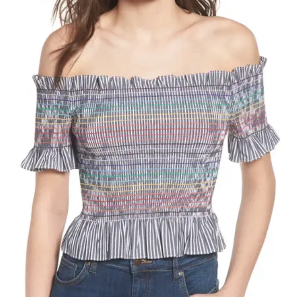 WAYF smocked grey/rainbow crop top